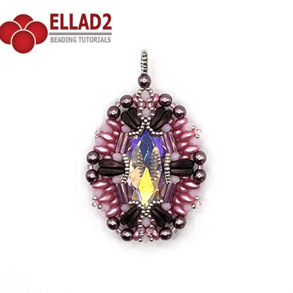 Tutorial Nadi Pendant - beading tutorial, instant download, pdf file, crystal Navette, Crescent beads, bicones, Superduos... Ellad2 design