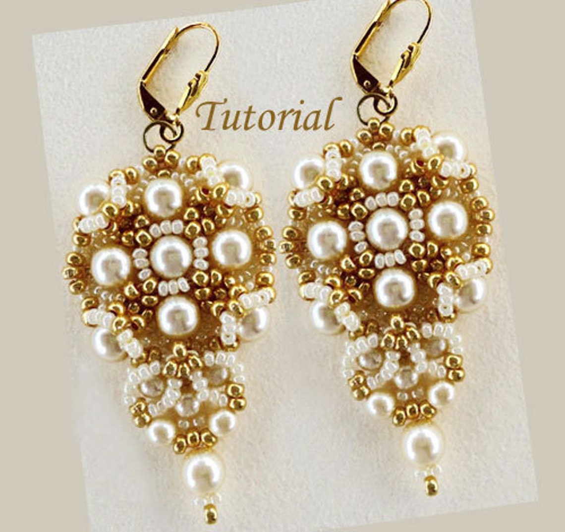 Tutorial Gold and Ivory Earrings Bead Pattern PDF - Etsy