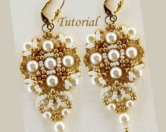 Tutorial Gold and Ivory Earrings - bead pattern PDF