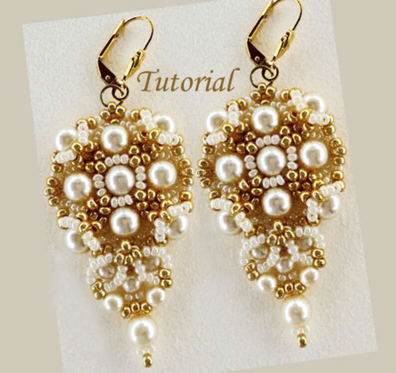 Tutorial Gold and Ivory Earrings Bead Pattern PDF - Etsy
