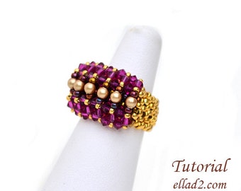 Tutorial Ring Malina - Beading Pattern, Instant download, PDF, Jewelry Tutorials by Ellad2