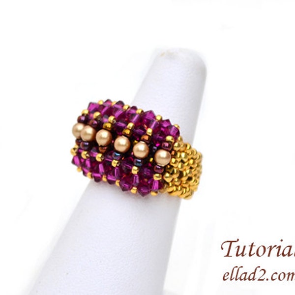 Tutorial Ring Malina - Beading Pattern, Instant download, PDF, Jewelry Tutorials by Ellad2