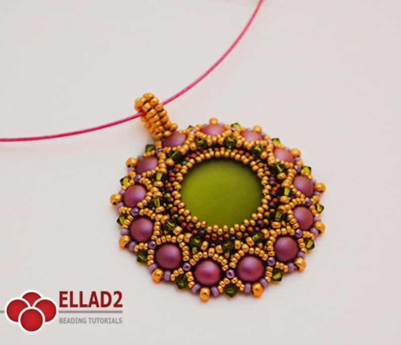 Tutorial Fabiola Pendant with 2-hole Cabochon 6mm, Beading Pattern, Instant download image 5