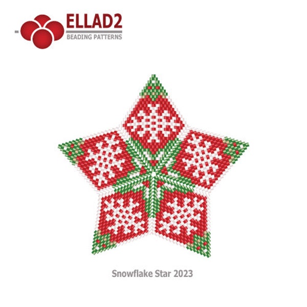 Beading Pattern Snowflake Star 2023 - beading pattern, beaded star, snowflake star, peyote stitch star, 3D star, instant download, Ellad2
