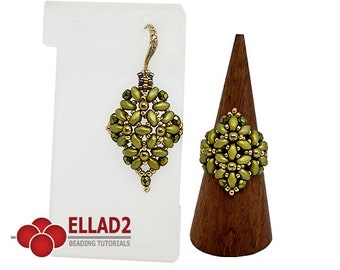 Tutorial de bisutería para crear el anillo o los pendientes Marion: tutorial con cuentas Superduo, descarga instantánea, archivo PDF, diseño Ellad2.
