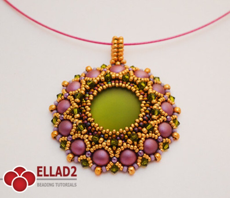 Tutorial Fabiola Pendant with 2-hole Cabochon 6mm, Beading Pattern, Instant download image 2