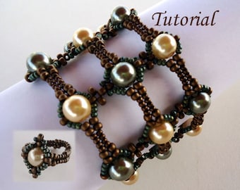 Tutorial Pearly Lace Bracelet and Ring - Beading pattern PDF