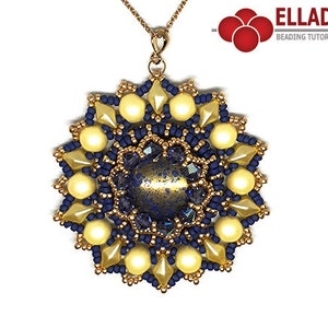 Beading Tutorial Minton Pendant - beading tutorial, Puca cabochon, Diamonduo beads, 2-hole cabochon, 25mm cabochon, instant download Ellad2