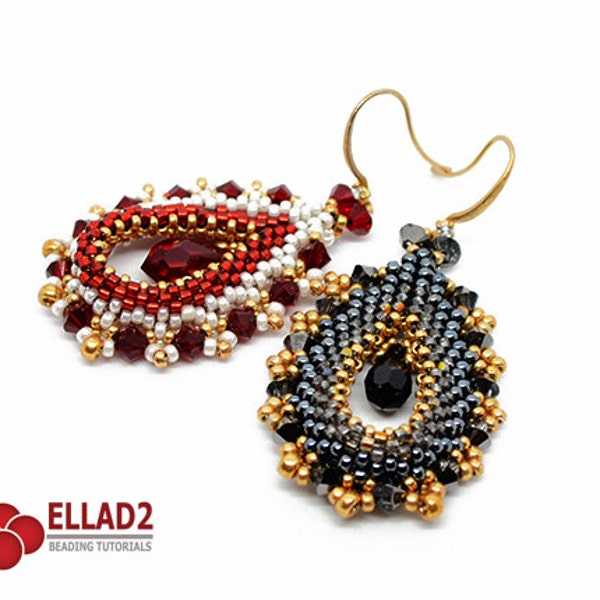 Tutorial Ovallete Earrings - Beading tutorial, Beading Pattern, Instant download, Ellad2