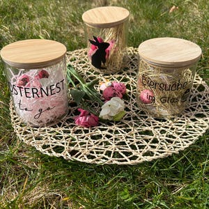 Easter nest to go Easter decoration Easter gift souvenir Easter Happy Easter glass storage jar with wooden lid personalized