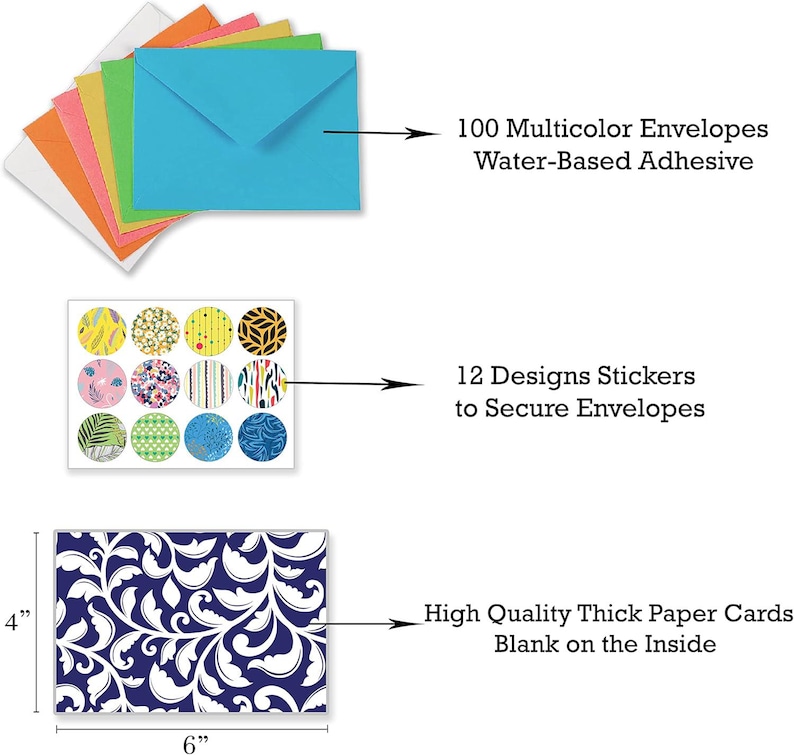 100 Unique Blank Cards and Envelopes – All Occasion Stationery Notes ...