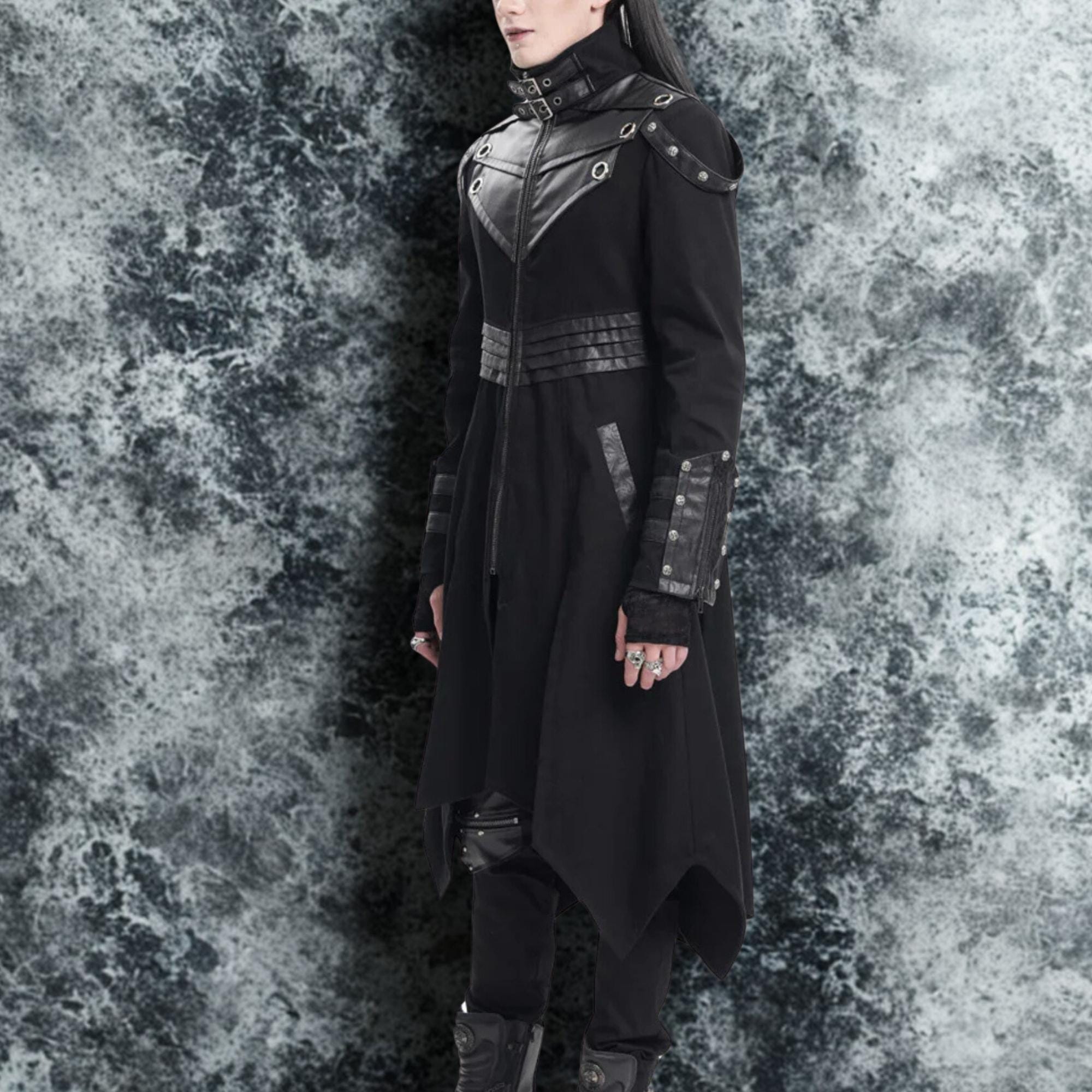 Men's Gothic Coat, Stand Collar Slim Fit Long Trench Coat, Dark Academia Coat, Vampire Style Overcoat steampunk coat, military long coat