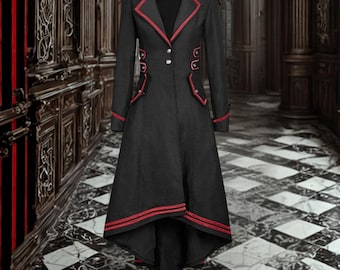 Ladies Gothic Military Uniform Long Coat Rock Cosplay Steampunk Jackets, Gothic coat, Ladies fashion long coat, Gothic Cosplay, Handmade