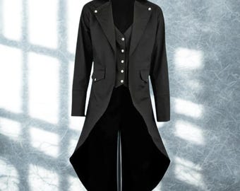 Men&#39;s Steampunk Tailcoat - Gothic Victorian Frock Coat - Gothic Vintage Jacket - Halloween Wedding Suit - Dark Academia Trench Coat