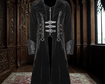 Gothic Steampunk Military Coat - Black Victorian Jacket - Men&#39;s Punk Long Trench - Regency Highwayman Coat - Handmade Tailored Costume