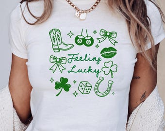 Feeling Lucky Baby Tee, St Patricks Day Baby Tee, St Patty's Day Shirt, Y2K Trendy 90's Baby Tee, 2000s Baby Tee, Lucky 7 Shirt Coquette Tee