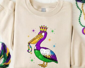 Pelican TShirt, Mardi Gras Pelican Sweatshirt, Mardi Gras Sweatshirt, Mardi Gras Graphic, Mardi Gras Party Shirt, Mardi Gras Louisiana Shirt