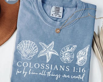 Comfort Colors® Seashell Bible Verse Shirt, Ocean Life Coastal Aesthetic, Women Faith Apparel, Oversized Beach Tee, Baptism Teen Girl Gift