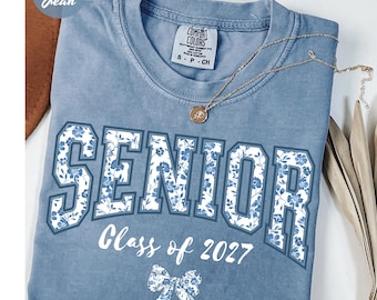 Comfort Colors® 2027 Senior Shirt Floral Senior 2027 Gift Class of 2027 Senior ShirtBlue Bow 2027 Senior Coquette Shirt,Back to School Shirt