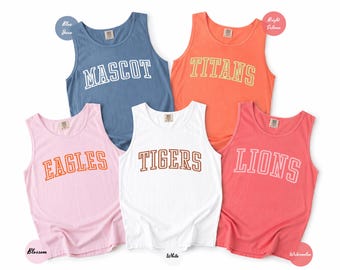 Comfort Colors® Custom School Mascot Tank Top, School Logo Shirt,Team Mascot Name Tee, Custom Name Gifts For Back To School, Sports Gift