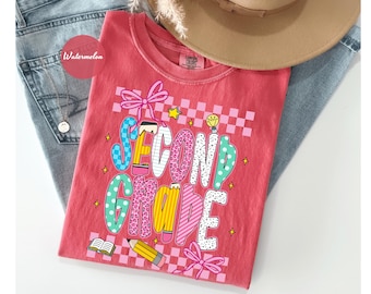 Comfort Colors® Second Grade Teacher Shirt, Back to School 2nd Grade Tee, Teacher Appreciation Gift, Coquette Bow, Cute Elementary School