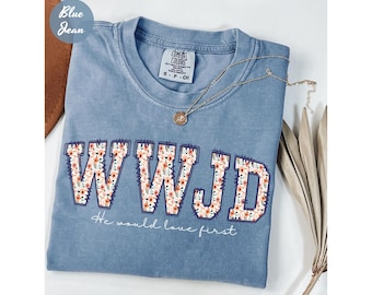 Comfort Colors® WWJD Shirt for Women, Christian Tee, Religious Gift for Her, Bible Verse Shirt, Trendy Faith Graphic Tee, Religious Apparel