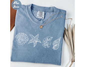 Comfort Colors® Sea Shell Shirt, Beach Shirt, Summer Shirt, Ocean Lover Gift, Sea Shell Tee, Cute Sea Animal Tee, Beach Woman Shirt