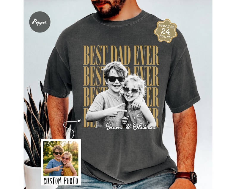 Comfort Colors® Custom Dad Vintage Photo Shirt, Custom Fathers Day Shirt With Kids Photo, Funny Dad Shirt, Best Dad Ever Shirt, New Dad Gift image 1