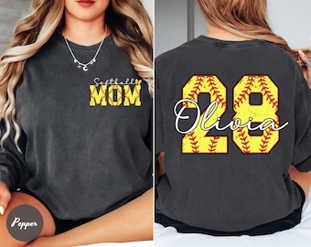 Comfort Colors® Custom Personalized Softball Mom Shirt, Name And Number Softball Shirt, Softball Mom Shirt, Softball Name Tee, Game Day Mama