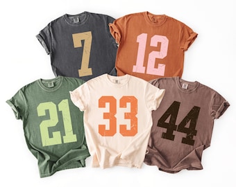 Comfort Colors® Custom Football Number Tshirt, Custom Number Shirt, Pullover Y2k Tee, College Football Shirt, College Football Tshirt