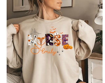 Custom Halloween Nurse Sweathirt,Halloween Nursing Shirt, Nurse Fall Sweatshirt, Nurse Halloween, Nursing Tee,Halloween Shirt,Halloween Gift
