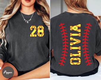 Comfort Colors® Personalized Softball Tshirt, Custom Number And Name Tshirt, Personalized Softball Mama, Dad Tshirt, Softball Mom Shirt