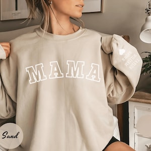 Personalized Mama Sweatshirt with Kid Names on Sleeve, Mothers Day Gift, Birthday Gift for Mom, New Mom Gift, Minimalist Cool Mom Sweater
