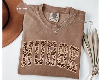 Comfort Colors® Leopard Nurse Shirt, Nurse T-Shirt, RN Shirt, Nursing School Shirt, Registered Nurse Shirt, Nurse Gift