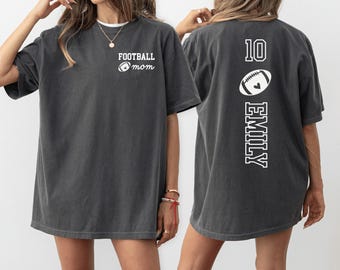Comfort Colors® Football Mom Shirt with Kid Name, Football Game Day Shirt,Football Mama Shirt Football Season Shirt,Football Lover Mom Shirt