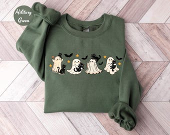 Ghost Cat Shirt, Cat Ghost Sweathirt, Cute Cat Lovers Sweatshirt, Halloween Cat Shirt, Spooky Season Gift Halloween Tee, Halloween Cat