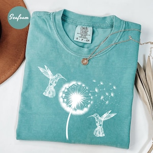 Comfort Colors® Cute Dandelion Hummingbird T-Shirt, Cute Hummingbird Dandelion Shirt, Nature Lovers Tee, Cute Women Gift