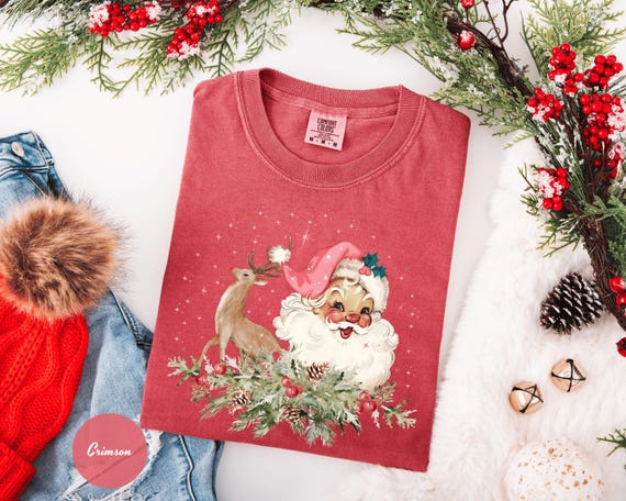 Comfort Colors® Vintage Santa Tee, Retro Santa Claus Comfort Colors Shirt, Cute Santa Claus Xmas Tee, Comfort Colors Christmas Shirt Xmas