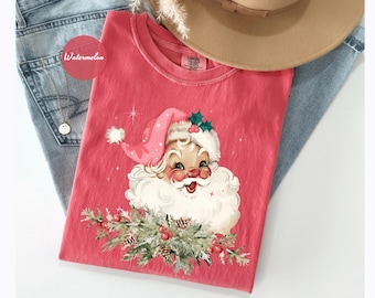 Comfort Colors® Vintage Santa Tee, Retro Santa Claus Comfort Colors Shirt, Cute Santa Claus Xmas Tee, Comfort Colors Christmas Shirt Xmas