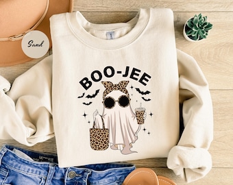 Boo-Jee Ghost Sweatshirt, Leopard Ghost Tee, Ghost Coffee Shirt, Funny Fall Shirt, Ghost Tee, Girly Halloween Gift, Boojee Shirt