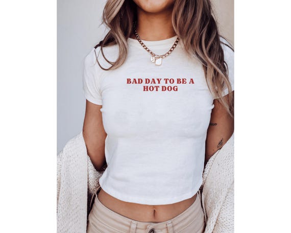 Bad Day to Be a Hot Dog Baby Tee, Fourth of July Shirt, Trendy Summer Graphic Tee, USA Party Shirt, Y2k Style 90s Baby Tee, 4th of July Tee