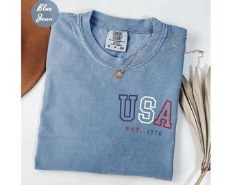 Comfort Colors® USA Est 1776 Shirt, America 4th of July T-Shirt, USA Flag Shirt, Red White Blue Shirt, 4th of July Tee, 250th Years Shirt