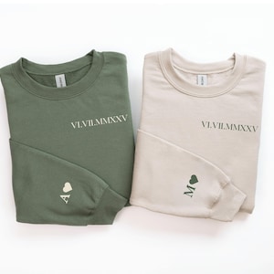 Personalized Roman Numeral With Initial Heart, Custom Matching Couple Roman Numeral Sweatshirt, Minimal Sweatshirt, Valentines Day Gifts