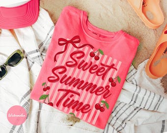 Comfort Colors® Sweet Summer Time Shirt, Cherry Coquette T-Shirt, Cute Summer Shirt, Summer Vibes Shirt, Summer Vacation Girls Shirt
