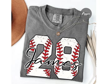 Comfort Colors® Custom Baseball Number Shirt, Baseball Name Tee, Personalized Baseball Player Shirt, Baseball Fan Gift, Game Day, Sports Mom