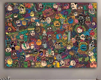 Meme Collage Canvas Print - Colorful Internet Culture Art, Funny Cartoon Faces Wall Decor for Modern Rooms