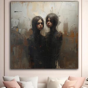 Dark Surreal Zwillingsschwestern Gemälde | Gothic emotionaler Wand Kunst Druck