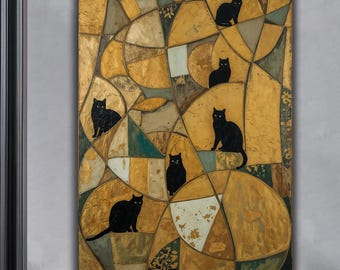 Geometrisch schwarze Katzen Kunstdruck