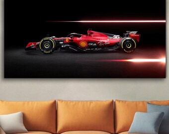 Formula 1 Ferrari Race Car Canvas Wall Art, Red Racing Car Poster, Motorsport Garage Decor, F1 Fan Gift, Luxury Sports Car Wall Art