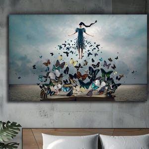 Surreal Woman Butterfly Canvas Print: Fantasy Dreamscape Wall Art